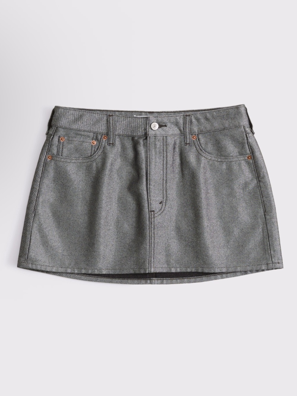 Abercrombie Curve Love Mid Rise Metallic silver Denim Mini Skirt